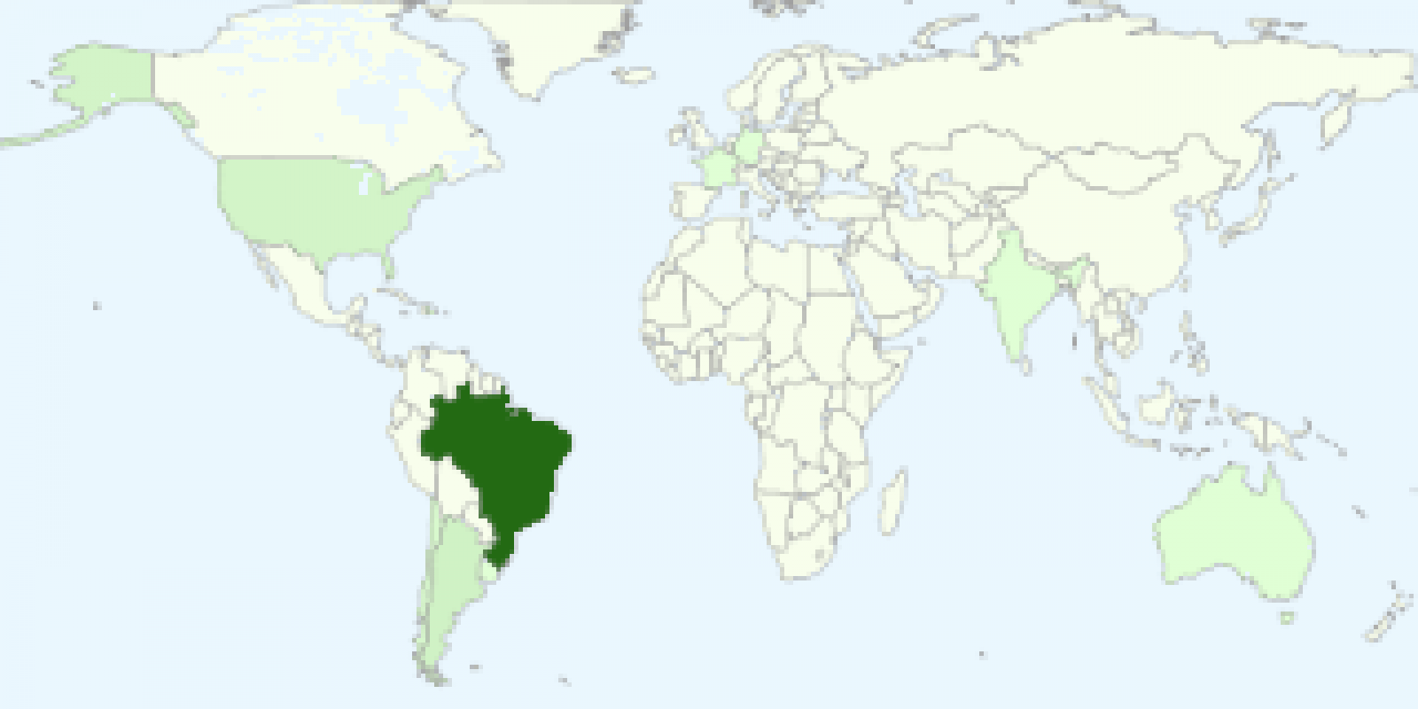 No mapa a origem dos acessos. O Brasil em verde escuro tem a maioria e em verde claro os demais pases. :)